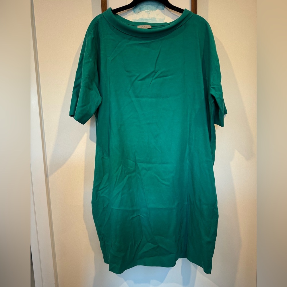 COS Teal Wide Neck Paper Bag Mini Dress